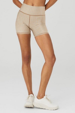 Calção Alo Yoga 5" Airlift Gingham Ciclismo Feminino Bege | 6157-BACIV