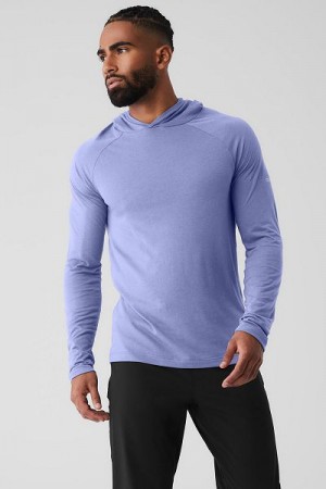 Camiseta Alo Yoga Core Encapuzado Runner Masculino Azuis | 3265-AVXTQ
