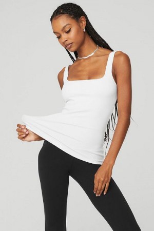 Camisetas Regata Alo Yoga Com Nervuras Minimalist Feminino Branco | 7350-MSYXW