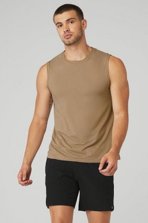 Camisetas Regata Alo Yoga Idol Performance Masculino Caqui | 5390-IXRFT