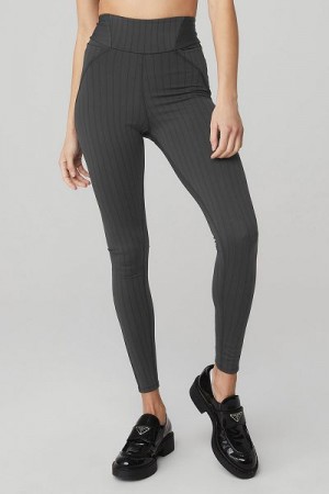 Leggings Alo Yoga Pinstripe Jacquard Extreme High-Cintura Feminino Cinzentas Escuro Pretas | 0743-XKGJV