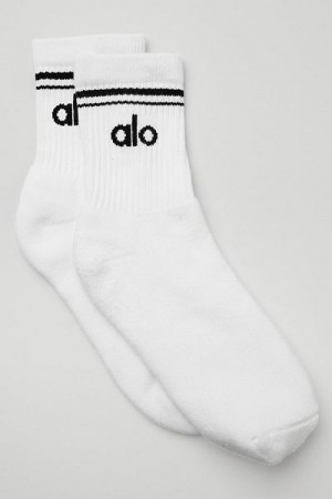 Meias Alo Yoga Half-Crew Throwback Accessories Branco Pretas | 4079-FOJUD