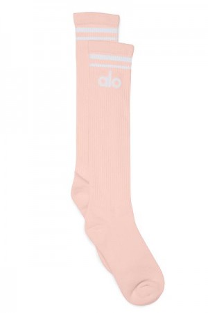 Meias Alo Yoga Knee-High Throwback Accessories Rosa Branco | 8632-KYBNP