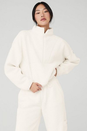 Pullovers Alo Yoga Micro Sherpa Cozy Cabin Half Zip Feminino Branco | 9231-YGHER