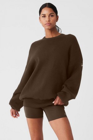 Suéteres Alo Yoga Scholar Crew Neck Feminino Marrom | 2576-VFULQ