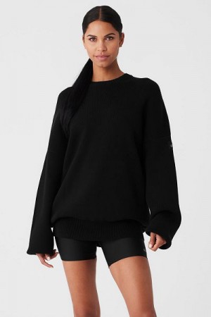 Suéteres Alo Yoga Scholar Crew Neck Feminino Pretas | 9817-RAJVS