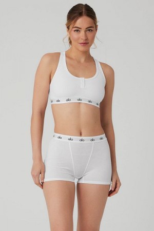Sutiãs Alo Yoga Icon Com Nervuras Henley Feminino Branco | 4730-FDUAQ